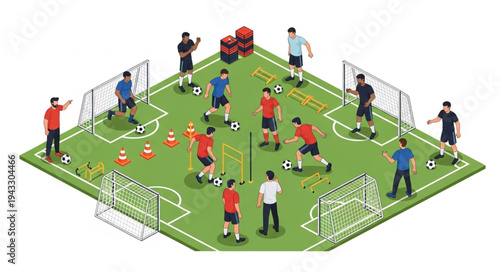 Soccer Players Training on Field.