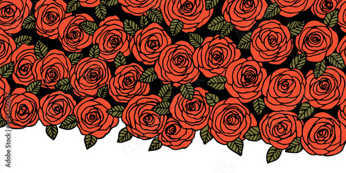 Summer background with roses flowers. Nature concept design. Modern floral composition. Vector illustration for poster, invitation, greeting card. Botanical style roses frame. Copy space.