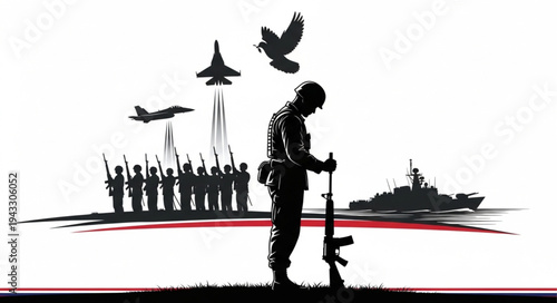 Soldier Standing with Rifle Salute.