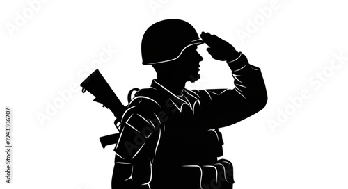 Soldier Saluting with Rifle and Helmet.