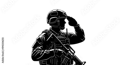 Soldier Saluting with Rifle Illustration.