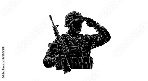 Soldier Saluting with Rifle Illustration.