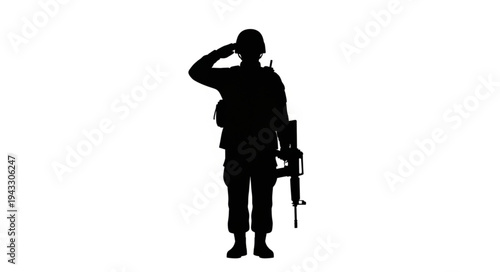 Soldier Saluting with Rifle Silhouette.