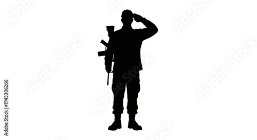 Soldier Saluting with Rifle Silhouette.