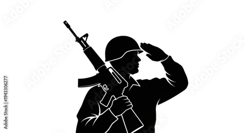 Soldier Saluting with Rifle Silhouette.