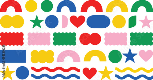 Bright Colorful Abstract Geometric Shape Elements Collection for Modern Posters, Social Media Graphics, Branding and Creative Design Projects