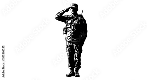 Soldier Saluting with Rifle Standing.