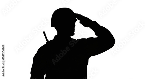 Soldier Silhouette Saluting with Radio.