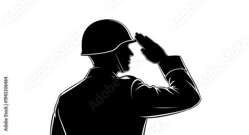 Soldier Silhouette Saluting with Helmet.