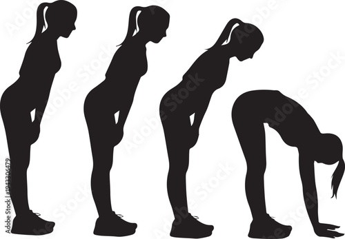 Silhouette of a woman doing a push-up exercise in four stages fitness de