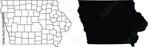 A map highlighting the state of iowa with its counties and a filled-in iowa state shape. Vector
