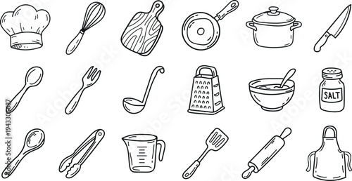 Collection of kitchen utensils and tools