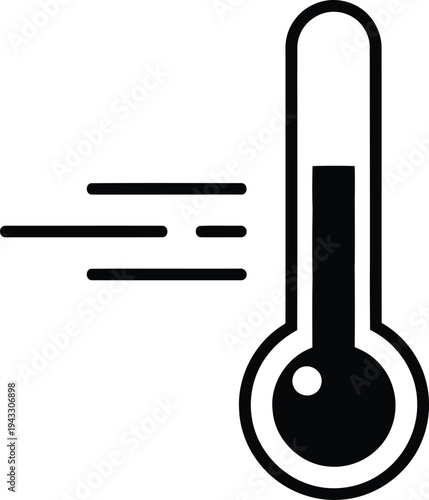 A thermometer icon indicating high temperature with wind direction lines Vector
