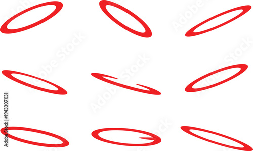 Arrangement of nine red elliptical shapes in a three-by-three grid pattern. Vector