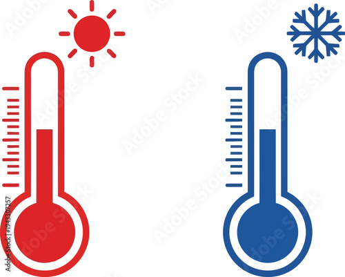 Contrasting temperature indicators with sunny and snowy weather symbols Vector