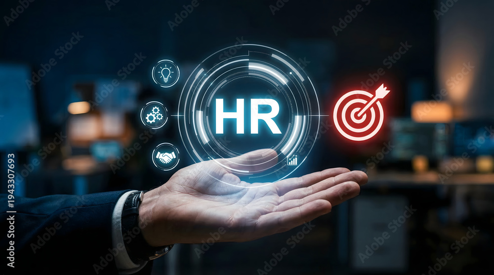 Fototapeta premium Human Resources Strategy Concept with HR Goal Targeting Performance Objectives and Talent Management Visualization