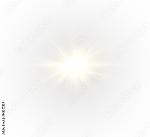 Bright Golden Light Burst with Sparkles PNG.Glowing Golden Sunburst Sparkle Overlay