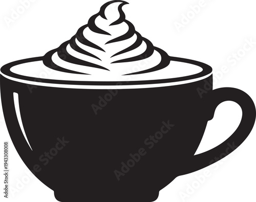 Whipped Cream Coffee Cup Icon – Cappuccino Latte Drink Silhouette Vector