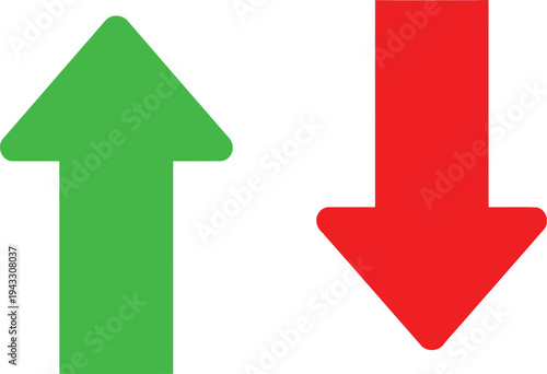 Contrasting arrows indicating upward and downward directions in green and red colors Vector