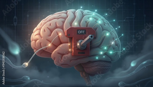 Obraz na płótnie Digital brain with switch turning off.