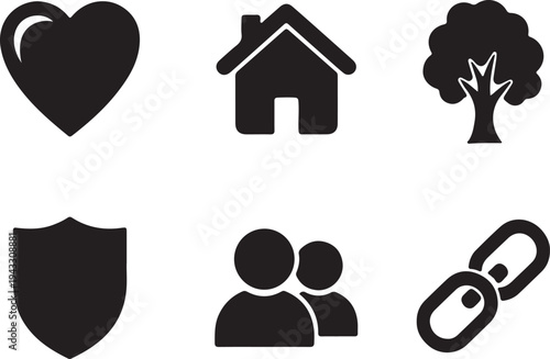 Collection of six simple black icons on white background