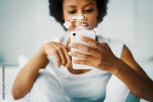 Tableau sur toile Woman texting with her smartphone
