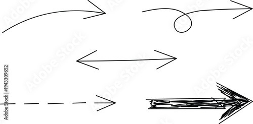 hand drawn sketch arrow icons creative direction set, doodle arrow symbols hand drawn navigation arrows set, sketch style arrow collection creative direction icons