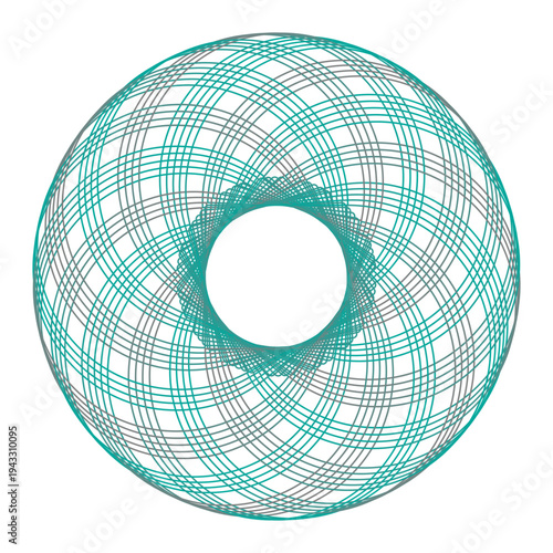 Abstract geometric torus shape intricate symmetrical pattern with teal and gray lines modern digital art for backgrounds and design elements