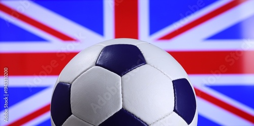 Billede på lærred Soccer ball in front of the United Kingdom flag