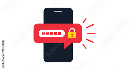 Vector graphic illustration of a secure mobile phone login with password protection and lock symbol