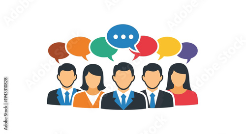 A diverse group of business professionals engaged in a discussion vector illustration
