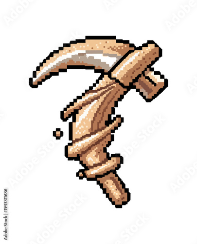 Pixelated scythe illustration isolated on black background