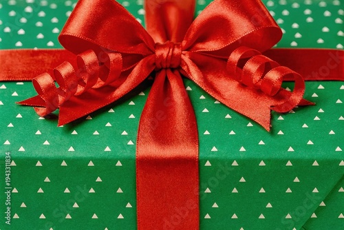 Christmas Gifts with Red Ribbons and Green Ribbons on Green Gifts