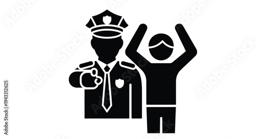 Police officer pointing at a person with hands raised in submission