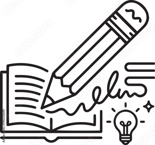 Open book with pencil writing education concept vector illustration learning and idea symbol