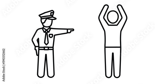 Line drawing depicting a police officer directing a person with hands up