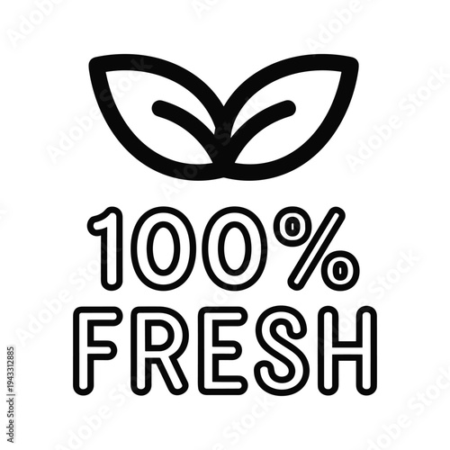 100% Fresh Icon with Leaves - Natural Product Symbol