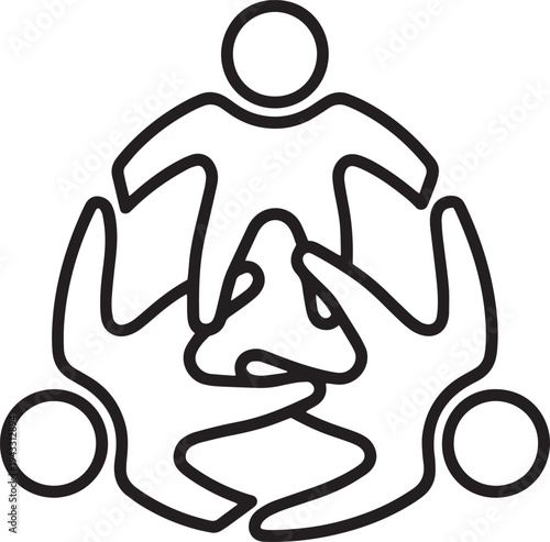 Hands embracing person in center circle representing protection care support teamwork unity collaboration cooperation concept