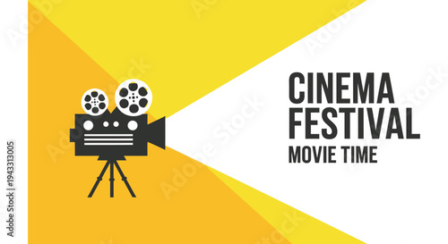 Cinema festival movie time vector graphic illustration with film camera