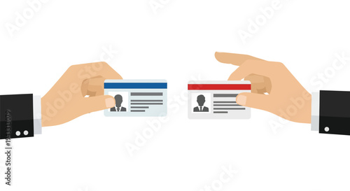 Business professional hands exchanging business cards in a formal setting