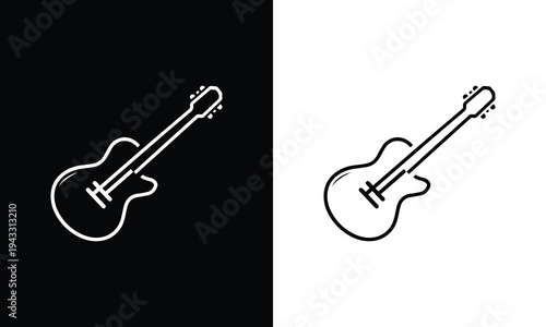 Electric guitar line art style icon. Black and white silhouette. Musical instrument. Rock music, jazz symbol