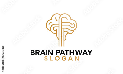 golden brain maze logo with pathways on for business or health concept
