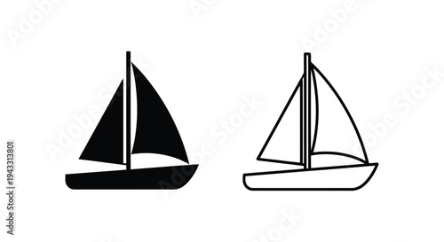 Simple black and white illustration of two different sailing boats