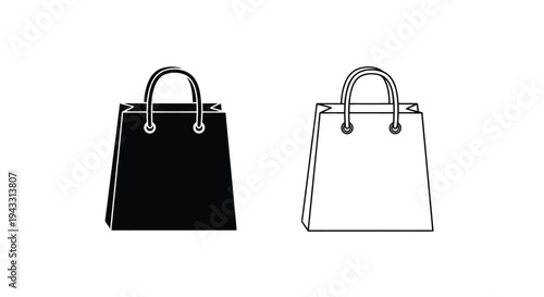Two shopping bags one black and one white in a simple outline style