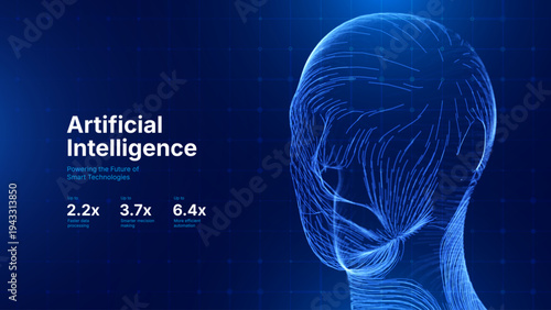 Digital Face Identity Visualization with Wireframe Geometry and Particle Flow. Artificial Intelligence and Biometric Security Concept in Futuristic Style. Vector Illustration.  