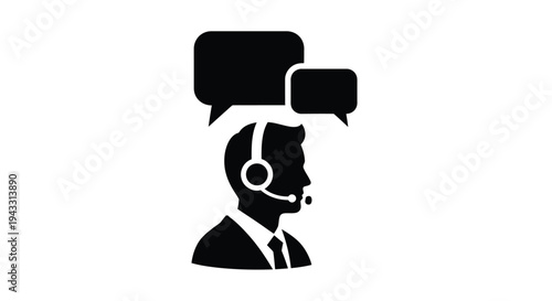 Customer service representative with headset and speech bubbles icon
