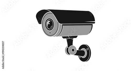 A monochrome illustration of a security camera mounted on a wall
