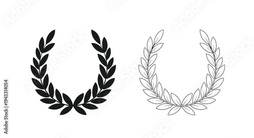 Two laurel wreaths one solid black and one outlined facing each other