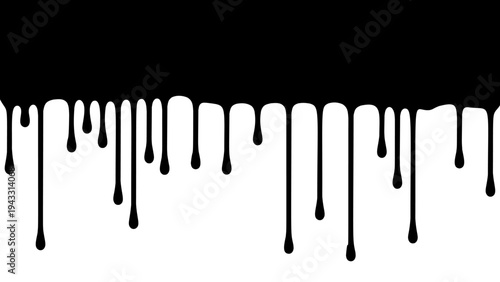 Black Transparent Effect of Liquid Flowing Down. Spilled, Drop, Splash, Drip. Effect of Blood, Milk, Melt Honey or Syrup. Vector Illustration. 