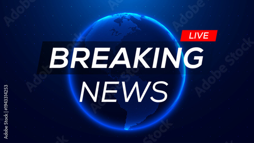 Business Breaking News Sign on Digital Globe Earth Hologram Background. Dynamic World Updates Backdrop. Vector Illustration.